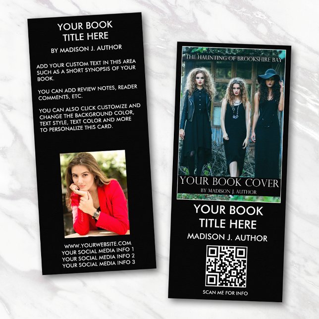 Writer Author Book Cover QR | Author Photo Back Rack Card (Customize to change text size, style, background color and more.)