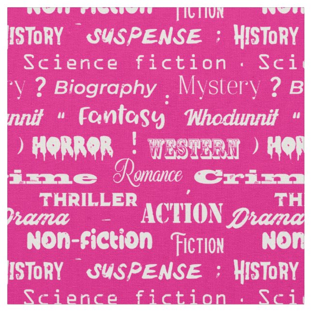 Writer Author Book Reader Pink White Pattern Fabric (Close Up)