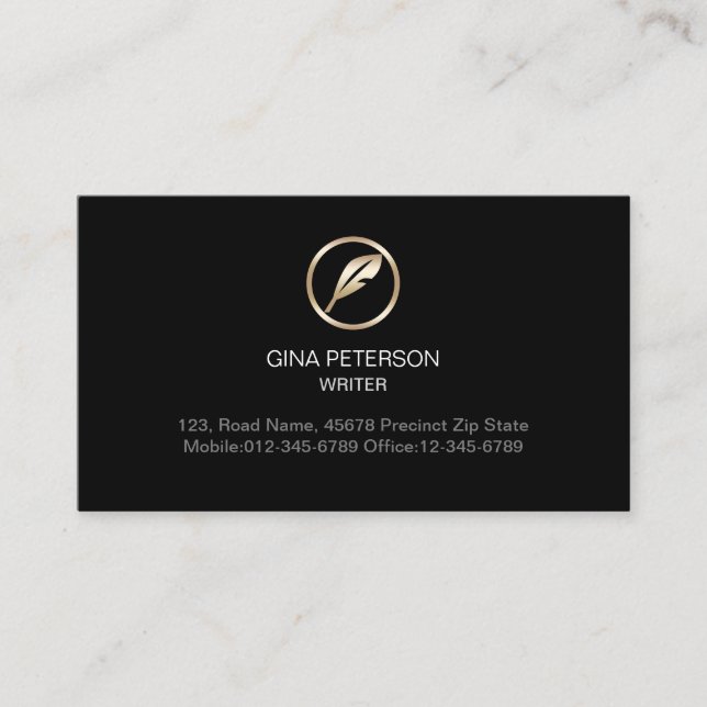 Writer Author Copywriter Novelist Quill Business Card (Front)