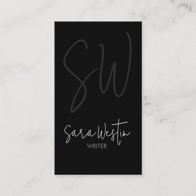Writer Author Cursive Monogram Business Card (Front)