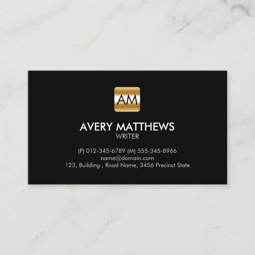 Writer Author Faux Gold Monogram Business Card