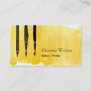 Writer Author Fountain Pen Quill Editor Yellow Business Card
