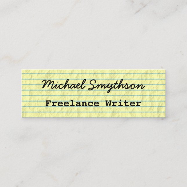 Writer Author Handwritten on Yellow Lined Paper Mini Business Card (Front)