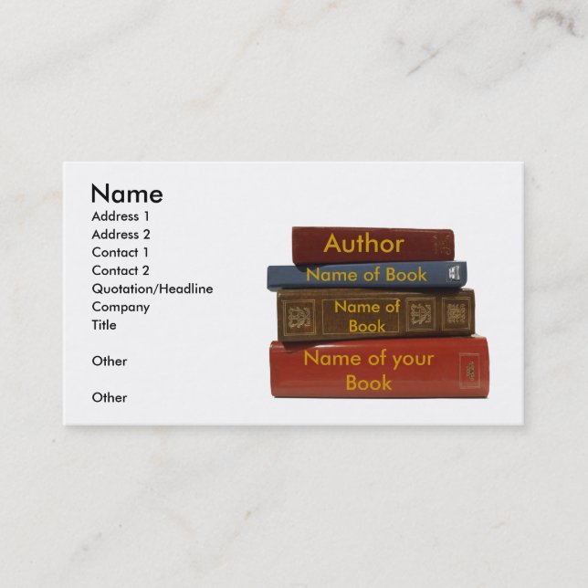 Writer Author Novelist Book Business Card (Front)