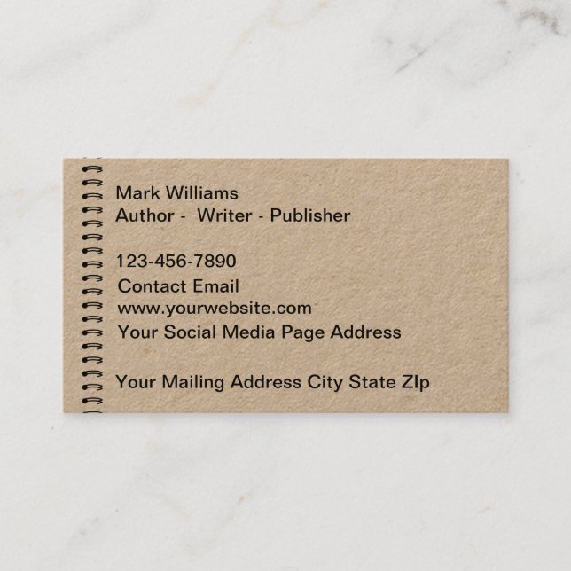 Writer Author Publisher Business Cards (Front)