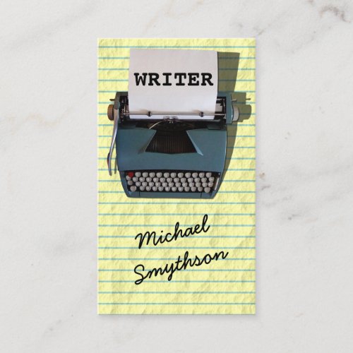 Writer Author Retro Typewriter on Lined Paper Business Card