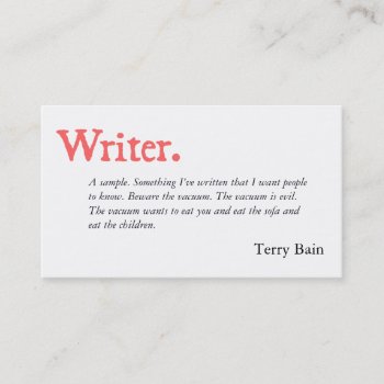 Writer Author Simple Word Business Card by TerryBain at Zazzle
