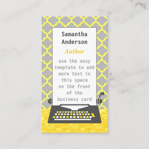 Writer Author Typewriter Modern Gray Yellow Business Card