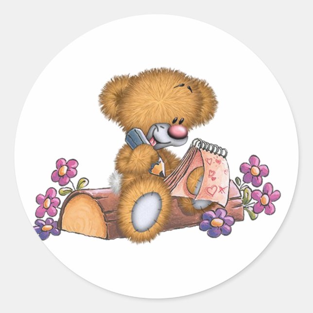 Writer Bear Classic Round Sticker (Front)