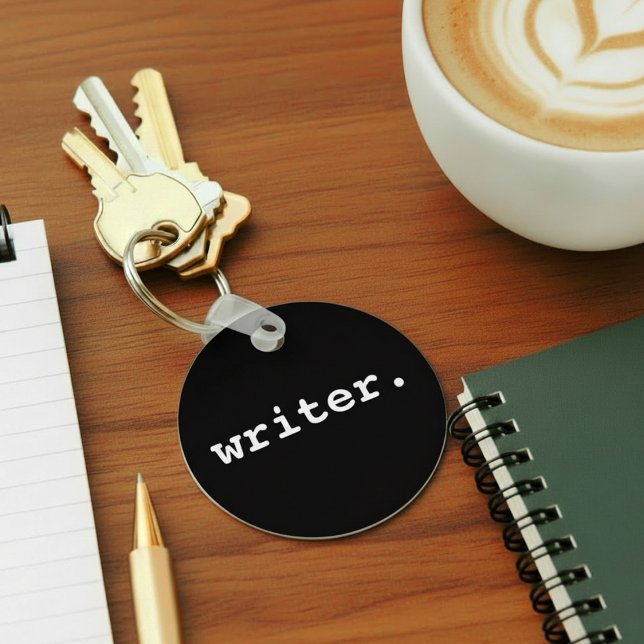 Writer Black Round Keychain (Customize to change background color.)