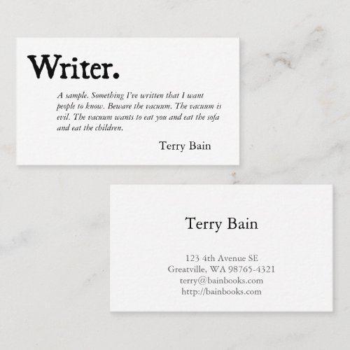 Writer Black White Business Card