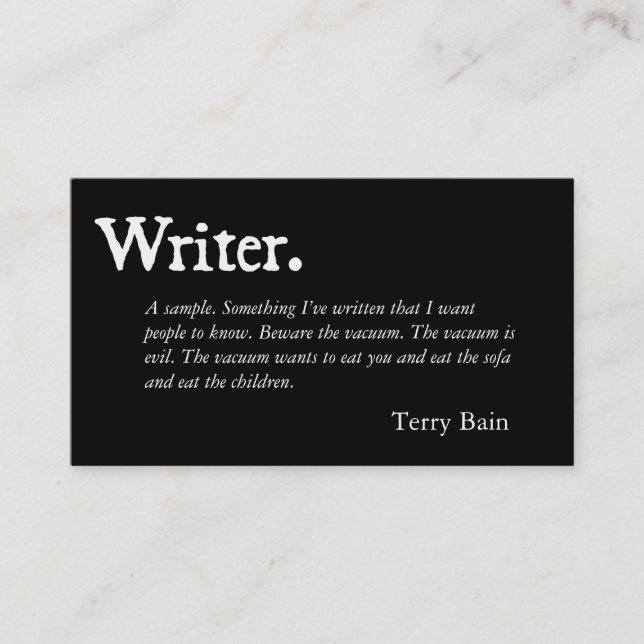 Writer Black White Business Card (Front)