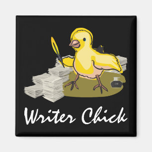 Writer Chick with Paper, Feather Quill and Ink Magnet