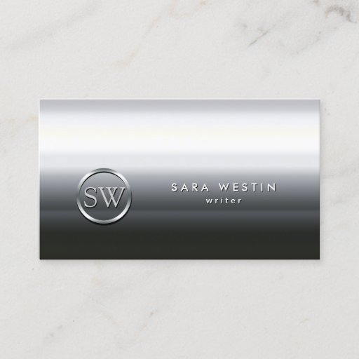 Customizable Writer Chrome Texture Monogram Business Card