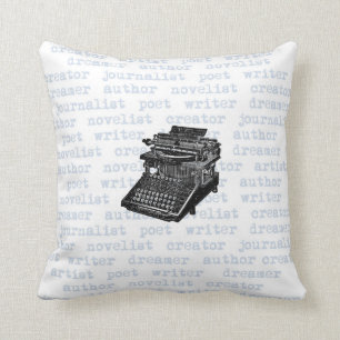 Writer Creator Blue Vintage Typewriter Pillow