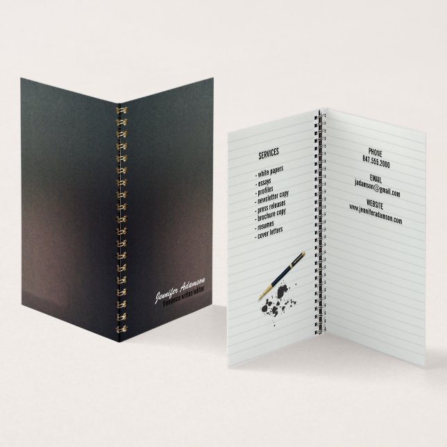 writer/editor notebook business card (Inside and Outside)