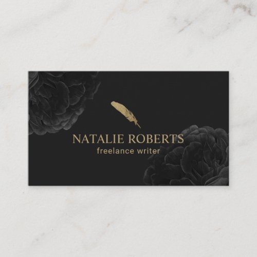 Writer Gold Quill Logo Vintage Black Floral Business Card