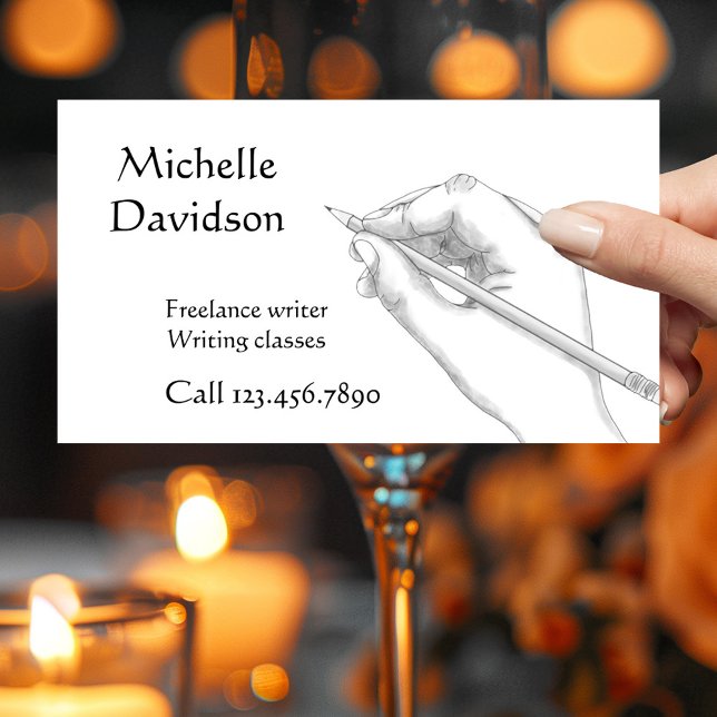 Writer Illustrator or Calligraphy Business Card (Minimalist style business card showing a drawing of a writing or drawing hand -writer - illustrator)