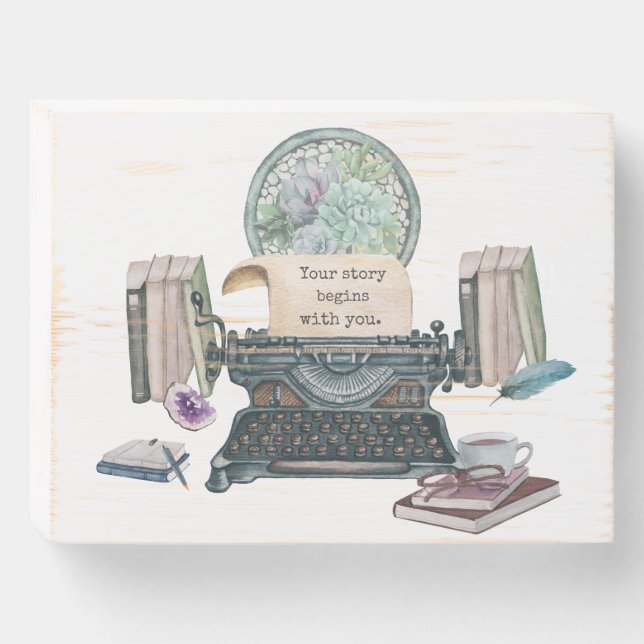 Writer Inspiration Scene Wooden Box Sign (Front Horizontal)