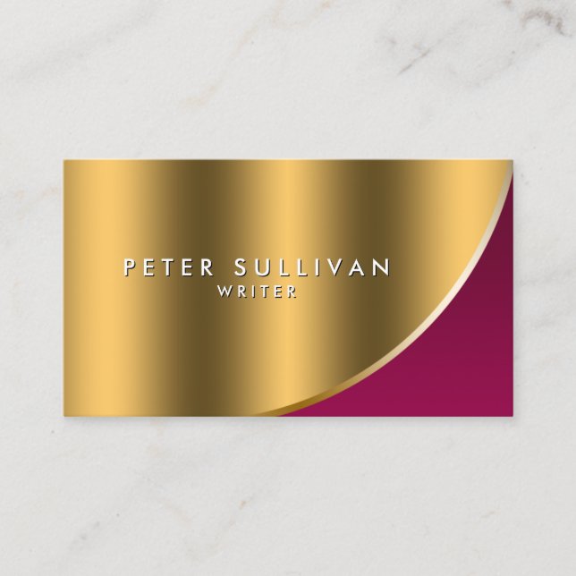 Writer Literary Publishing Elegant Red Gold Curve Business Card (Front)