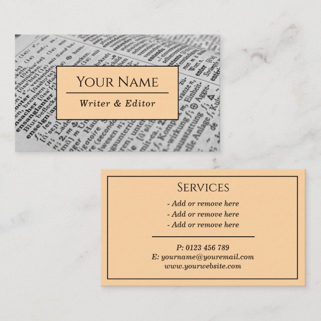 Writer Modern Typography Classic Business Card (Front/Back)