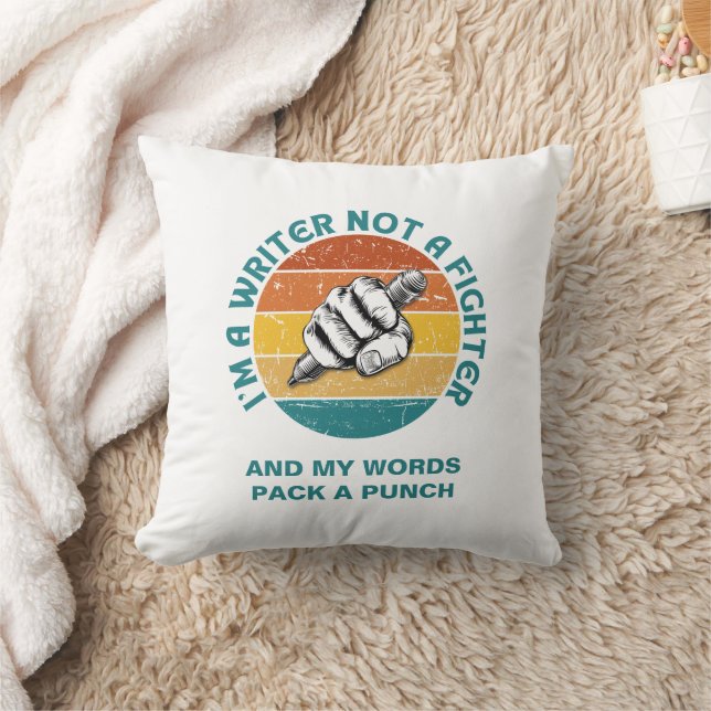 WRITER NOT A FIGHTER Author NaNoWriMo Throw Pillow (Blanket)