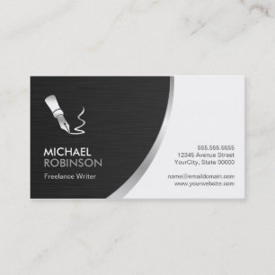 Writer Pen Logo - Modern Professional Silver Metal Business Card