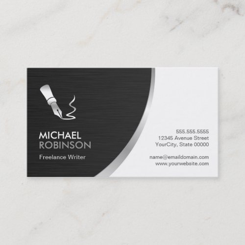 Writer Pen Logo _ Modern Professional Silver Metal Business Card