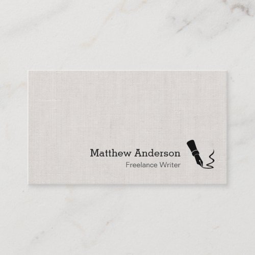 Writer Pen Symbol _ Simple Elegant Linen Look Business Card