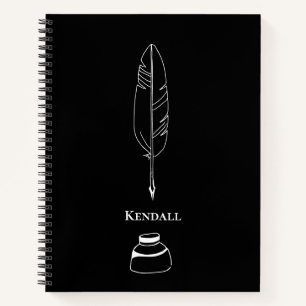 Writer Quill Feather Minimalist Black Personalized Notebook