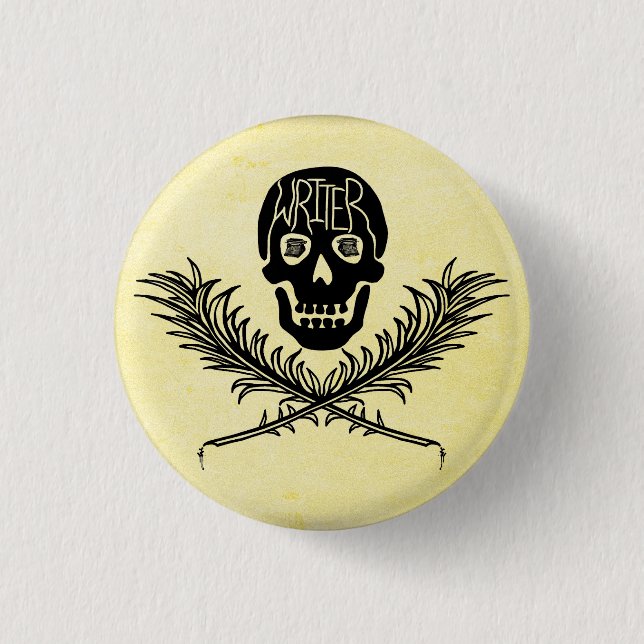 Writer Skull and Crossbones Quills Pinback Button (Front)