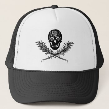 Writer Skull And Crossbones Quills Trucker Hat by LaborAndLeisure at Zazzle