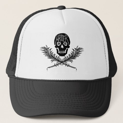 Writer Skull and Crossbones Quills Trucker Hat