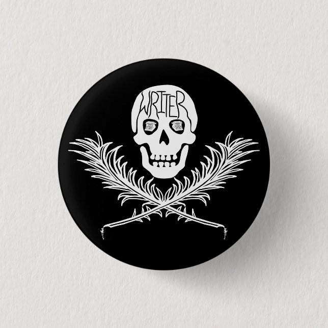 Writer Skull and Crossbones Quills White Button (Front)