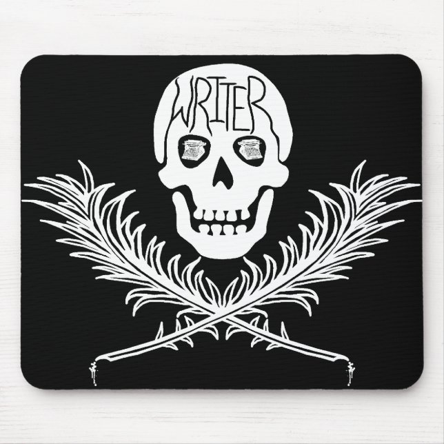 Writer Skull and Crossbones Quills White Mouse Pad (Front)