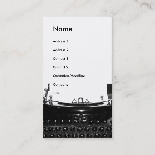 Customizable Writer Typewriter Business Card