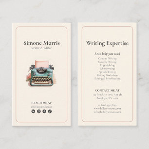 writer vintage retro beige typewriter business card