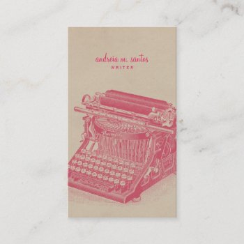 Writer Vintage Typewriter Cool Pink Simple Modern Business Card by red_dress at Zazzle