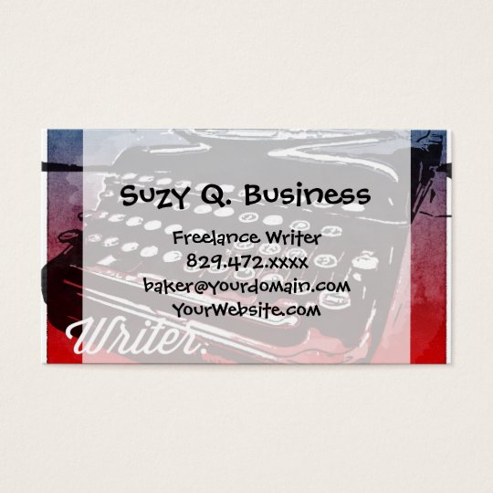Writer with Typewriter Blue Red Pop Art Business Card