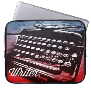 Writer with Typewriter Blue Red Pop Art Laptop Sleeve