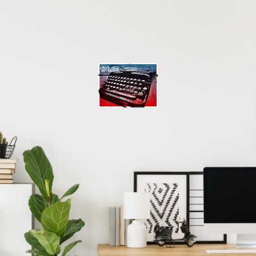 Writer with Typewriter Blue Red Pop Art Poster | Zazzle