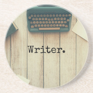 Writer writing desk retro typewriter sandstone coaster