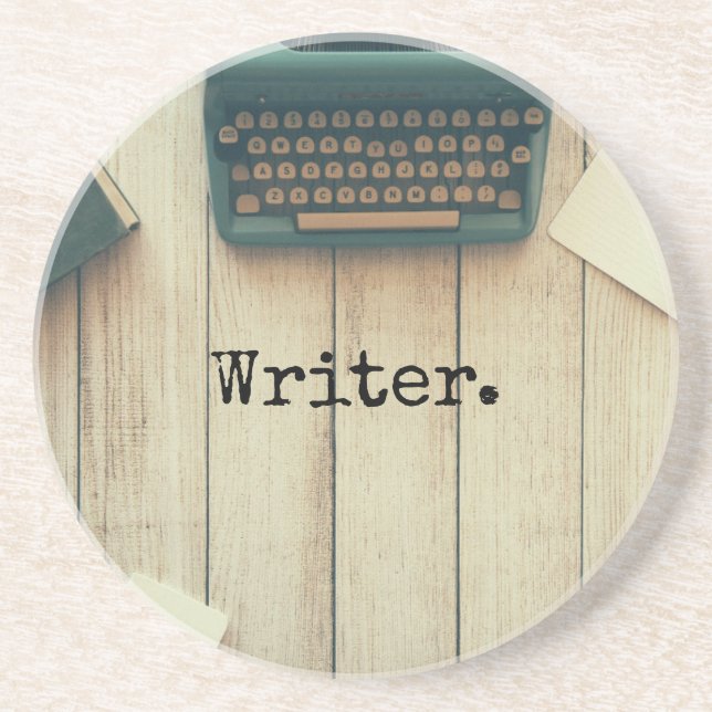 Writer writing desk retro typewriter sandstone coaster (Front)