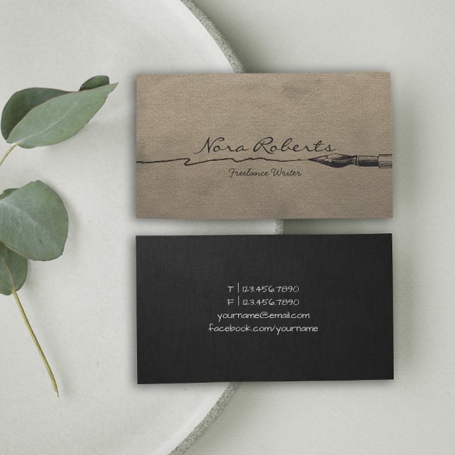 Writers Authors Editor Black Dip Pen Brown Paper Business Card (Creator Uploaded)