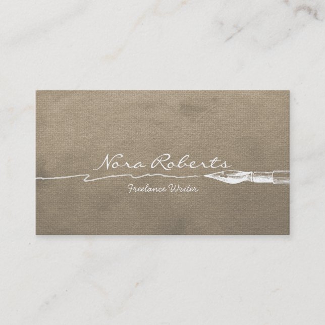 Writers Authors Editor White Dip Pen Brown Paper Business Card (Front)