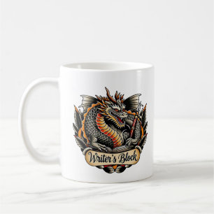 Writer's block dragon tattoo writing humor author coffee mug