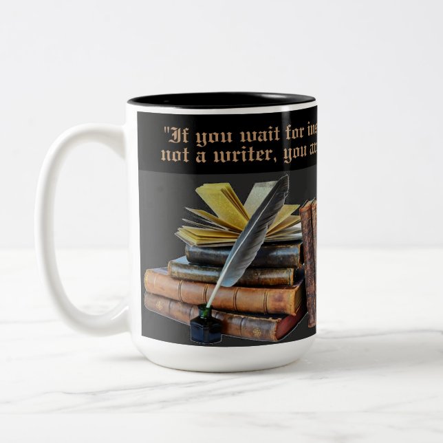 Writer's Quote Books & Quill Two-Tone Coffee Mug (Left)