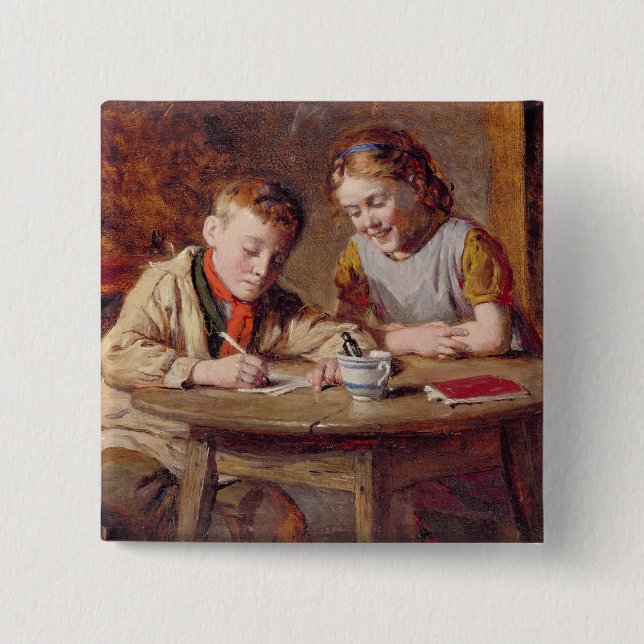 Writing a Letter (oil on panel) Pinback Button (Front)