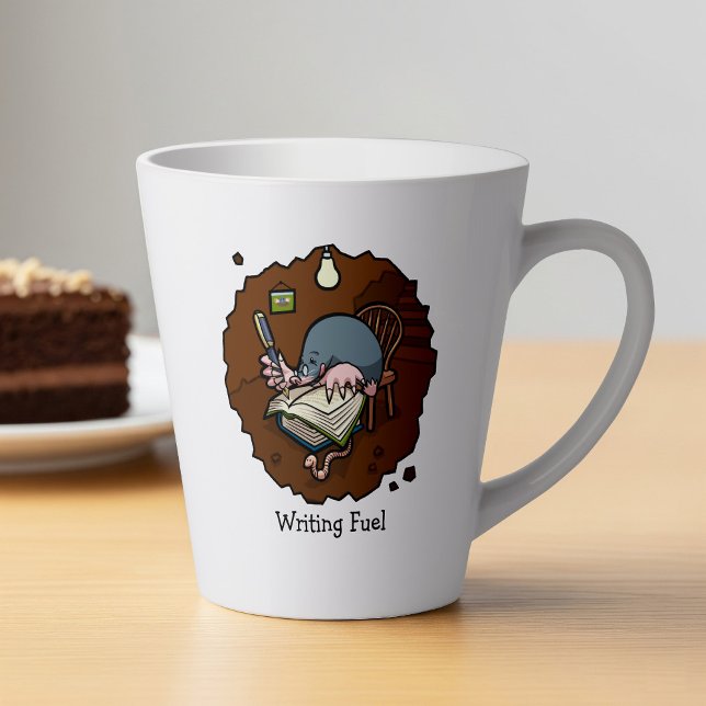 Writing Fuel Cartoon Mole Novel Writer In Burrow Latte Mug (Creator Uploaded)