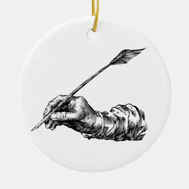 Writing Hand Ceramic Ornament (Front)